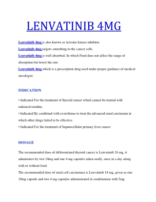 Lenvatinib 4mg Capsules | Apple Pharmaceuticals