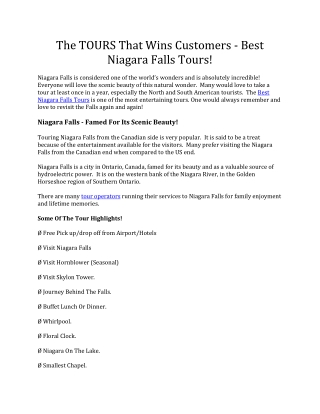 Toronto To Niagara Falls Private Tours