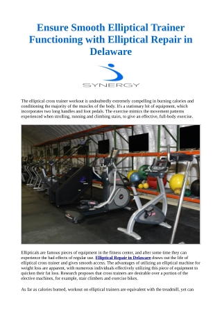 Ensure Smooth Elliptical Trainer Functioning with Elliptical Repair in Delaware