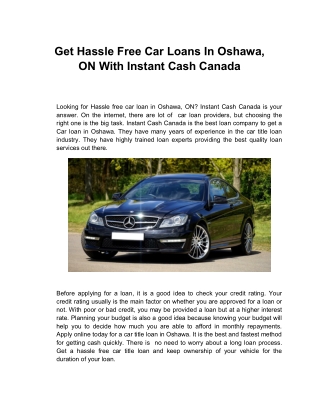 Car Title Loans Oshawa