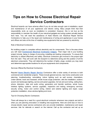 Tips on How to Choose Electrical Repair Service Contractors