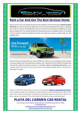 Rent a Car And Get The Best Services Home