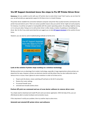 Via HP Support Assistant know the steps to Fix HP Printer Driver Error