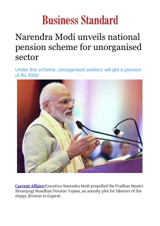 Narendra Modi unveils national pension scheme for unorganised sector