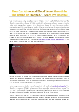 How Can Abnormal Blood Vessel Growth In The Retina Be Stopped? – Arohi Eye Hospital