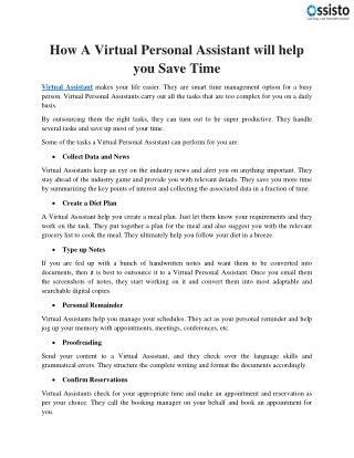 How A Virtual Personal Assistant will help you Save Time