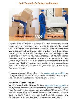 Do It Yourself v/s Packers and Movers