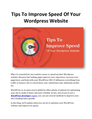 Tips To Improve Speed Of Your Wordpress Website