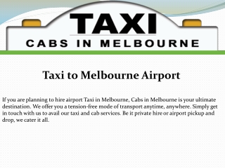 Taxi to Melbourne Airport