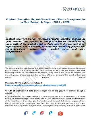 Content Analytics Market Growth and Status Coreplored in a New Research Report 2018 – 2026