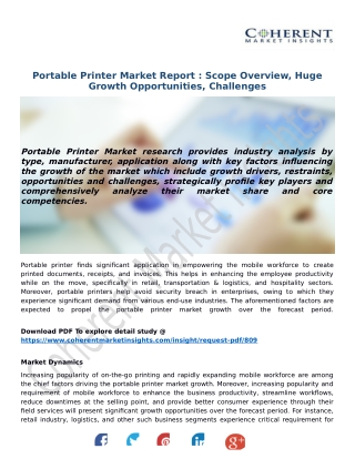 Portable Printer Market Report : Scope Overview, Huge Growth Opportunities, Challenges