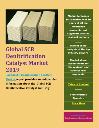 Global SCR Denitrification Catalyst Market 2019 by Manufacturers, Regions, Type and Application, Forecast to 2024