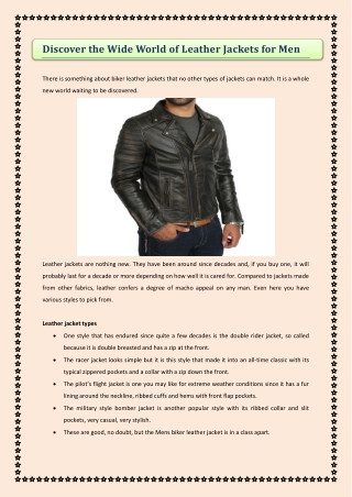 Discover the Wide World of Leather Jackets for Men