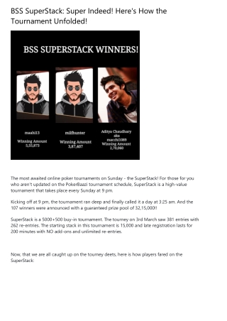 BSS SuperStack: Super Indeed! Here's How the Tournament Unfolded!