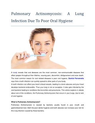 Pulmonary Actinomycosis: A Lung Infection Due To Poor Oral Hygiene