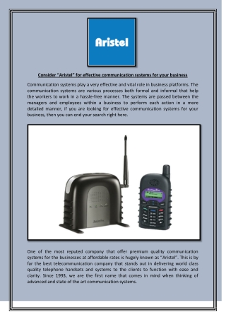 Consider “Aristel” for effective communication systems for your business