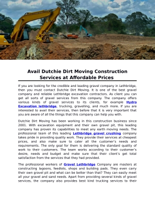 Avail Dutchie Dirt Moving Construction Services at Affordable Prices