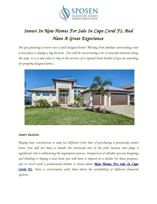 Invest In New Homes For Sale In Cape Coral FL And Have A Great Experience