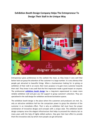 Exhibition Booth Design Company Helps The Entrepreneur To Design Their Stall In An Unique Way
