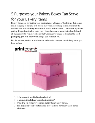 5 Purposes your Bakery Boxes Can Serve for your Bakery Items