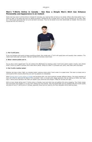 Men's T-Shirts Online in Canada - See How a Simple Men's Shirt Can Enhance Personality and Appearance in an Instant