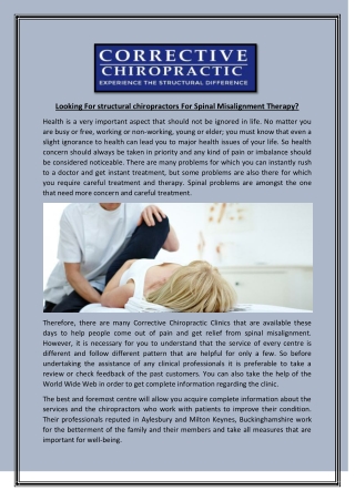 Looking For structural chiropractors For Spinal Misalignment Therapy?