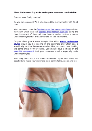 Mens Underwear Styles to make your summers comfortable
