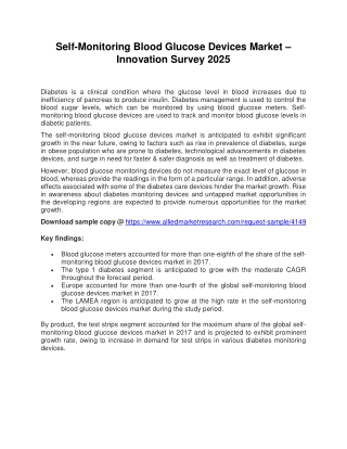 Self-monitoring Blood Glucose Devices Market Poised to Register Healthy Expansion During 2018-2025