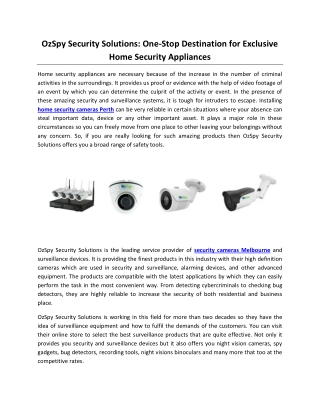 OzSpy Security Solutions: One-Stop Destination for Exclusive Home Security Appliances