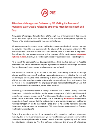 Attendance Management Software by PIE Making the Process of Managing Every Details Related to Employee Attendance Smooth