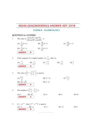 Get Previous Year KEAM Mathematics Question Papers With Answer