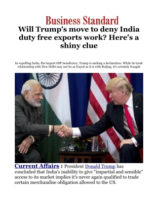 Will Trump's move to deny India duty free exports work? Here's a shiny clue