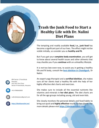 Trash the Junk Food to Start a Healthy Life with Dr. Nalini Diet Plans