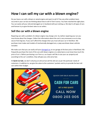 How I can sell my car with a blown engine?