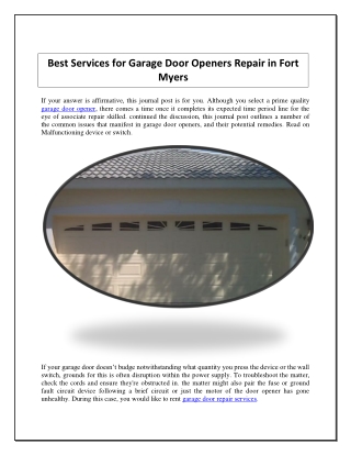 Best Services for Garage Door Openers Repair in Fort Myers