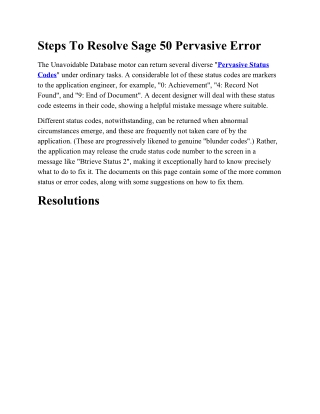 How To Resolve Pervasive Error Code