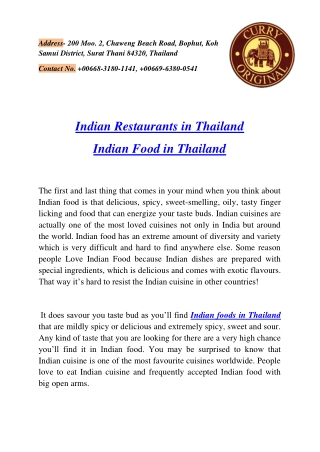 Best Indian Restaurant in Samui Thailand