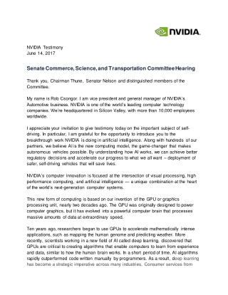 NVIDIA Testimony at Senate Commerce, Science, and Transportation Committee Hearing