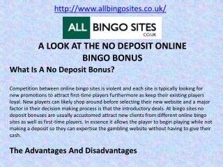 A LOOK AT THE NO DEPOSIT ONLINE BINGO BONUS