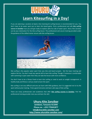 Learn Kitesurfing in a Day!