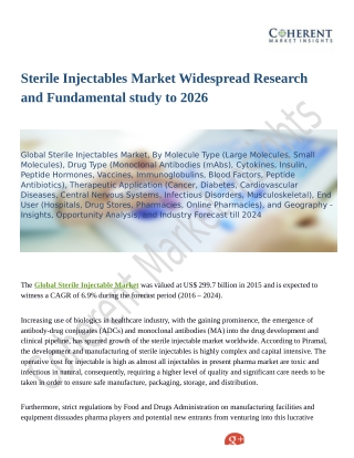 Sterile Injectables Market Growing at Steady CAGR to 2026