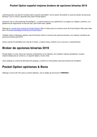 Pocket Option español mejores brokers de opciones binarias 2019