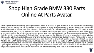 Shop Top Notch BMW 330 Car Parts at Parts Avatar Canada.