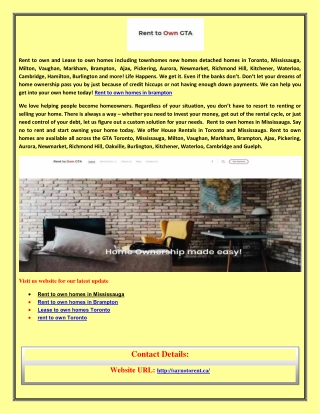 We offer House Rentals in Toronto