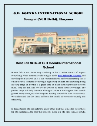 Best Life Skills at G.D Goenka International School