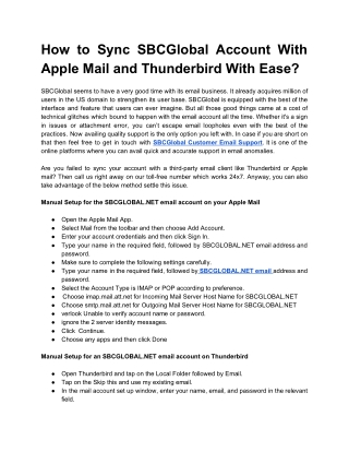 How to Sync SBCGlobal Account With Apple Mail and Thunderbird With Ease?