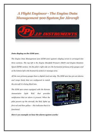 A Flight Engineer - The Engine Data Management 900 System for Aircraft