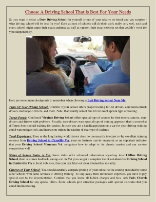 Choose A Driving School That is Best For Your Needs