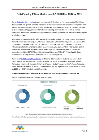 Self-Cleaning Filters Market worth 7.18 Billion USD by 2022