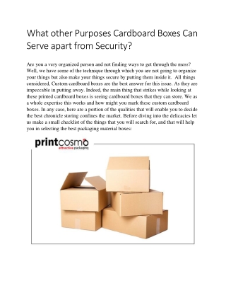 What other Purposes Cardboard Boxes Can Serve apart from Security